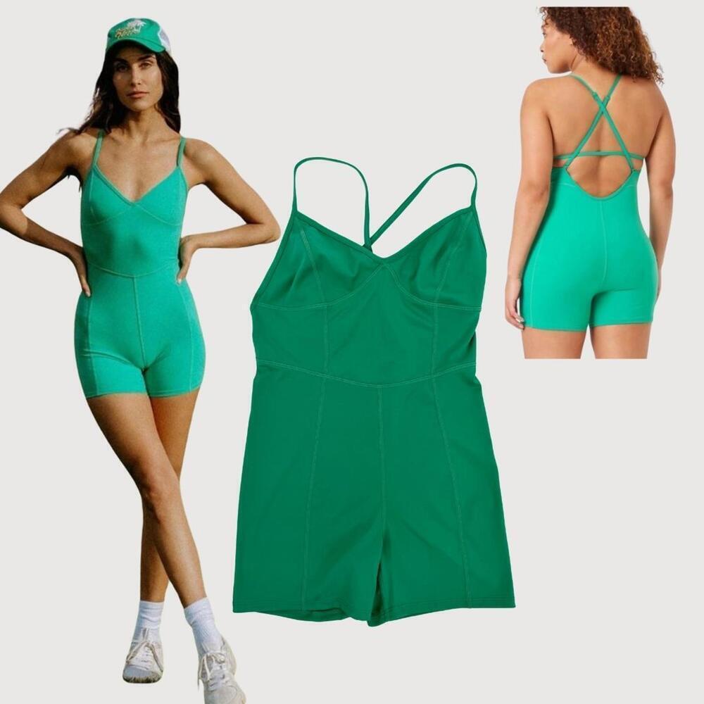 L*Space Owen Activewear Romper Ivy Green | Strappy Stretch M